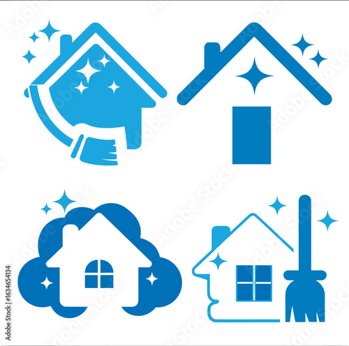 Blue House Cleaning Service Icons Collection Depicting Sparkling Cleanliness and Home Care Solutions for a Spotless Residence