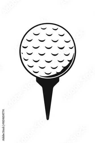 Golf Ball on Tee Illustration for Sporting Events and Recreational Activities Black and White Graphic Representation