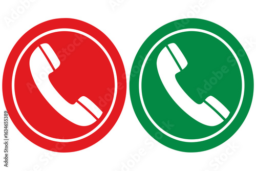 Vector art of red and green phone icons representing the action of answering or rejecting a call in a modern style