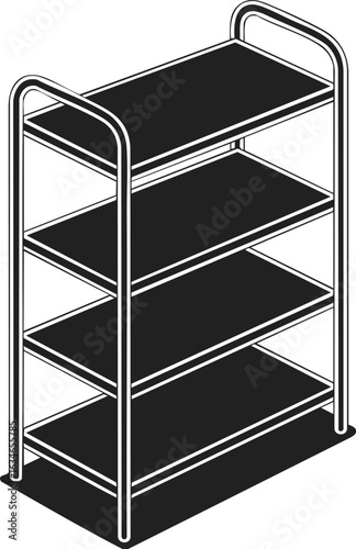 Storage shelf, metal rack, display unit, shelving system, organizational tool, home storage, industry equipment, commercial furniture, workshop organizer, four-tier rack