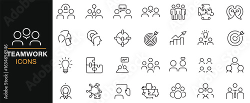 Teamwork Icons Set - Vector Illustrations of Collaboration, Group Effort, and Success