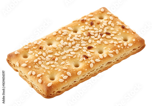 Golden cracker with sesame seeds and salt isolated on a transparent background baked