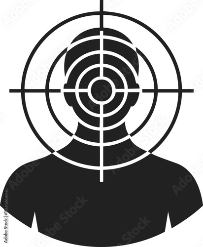Target silhouette, aiming focus point, precision alignment, shooting symbol, marksmanship design, concentric circle emblem
