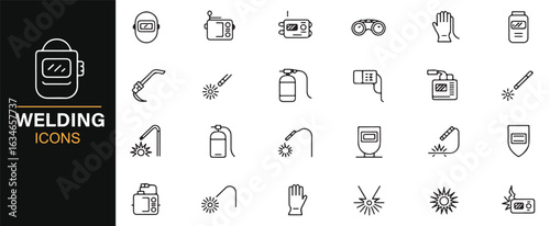 Set of Icons for Welding, Fire Safety, and Protective Gear for Industrial Use