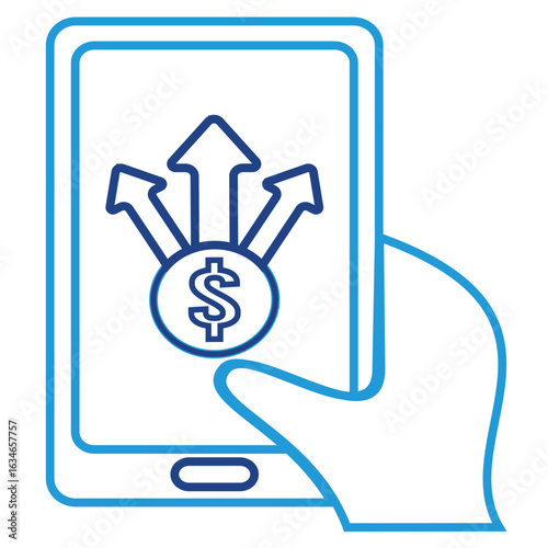 Digital payment platform icon and user interaction transfer to multiple destinations to multiple accounts at once, or transfer to different accounts