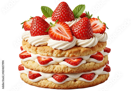 Layered strawberry shortcake dessert with cream isolated on a transparent background sweet