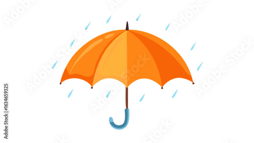 Bright orange umbrella protecting from falling rain drops