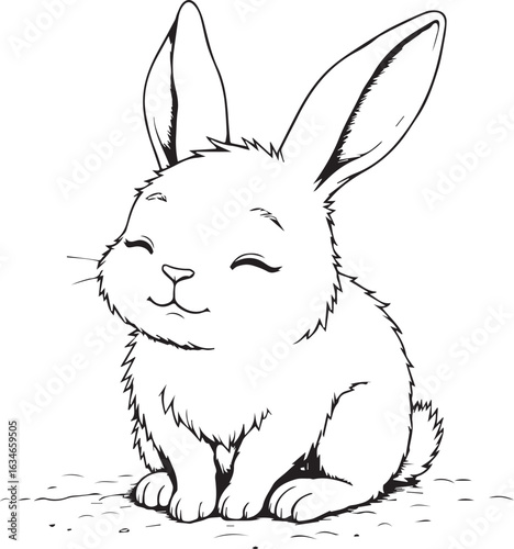 Playful Bunny: A charming illustration of an adorable bunny with closed eyes and an innocent expression, perfect for various applications, creating an atmosphere of cuteness and tranquility.