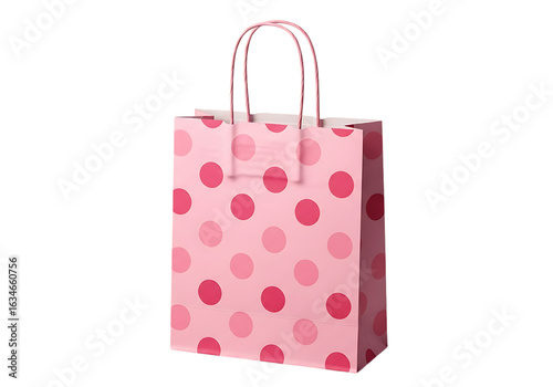 Pink polka dot paper gift bag with handles isolated on a transparent background image
