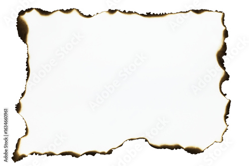 Burnt paper frame with vintage border and copy space, isolated on white background with clipping path.