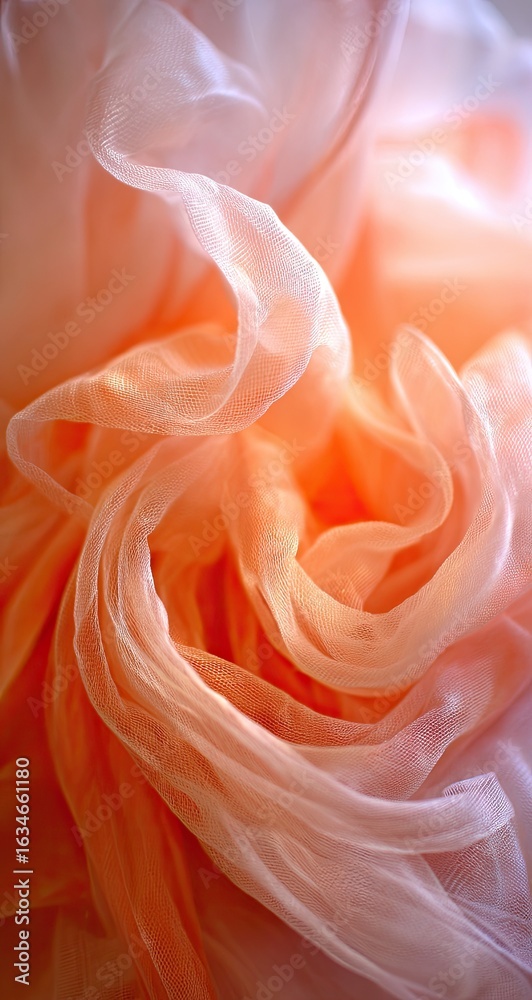 Close-up of swirling, peach-toned fabric Close-up of swirling, peach-toned fabric