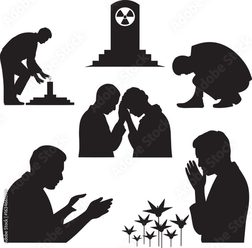 Mourning Silhouettes Vector Art Depicting Grief, Remembrance, and Respectful Memorial Observance
