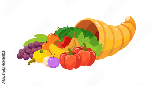 Cornucopia overflowing with a vibrant assortment of fresh fruits and vegetables