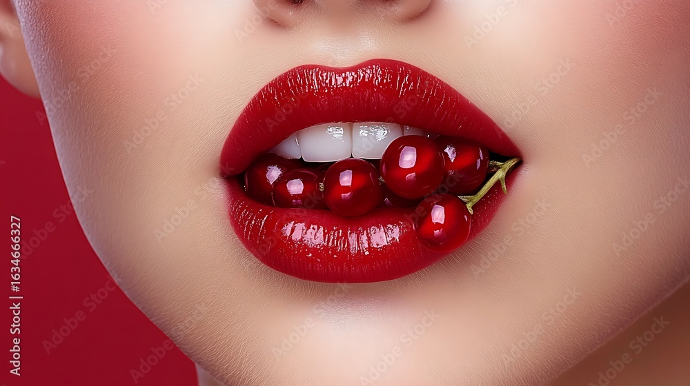 Fototapeta premium Red lips with a cluster of berries.