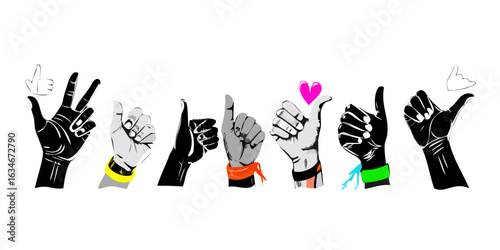 Diverse hands showing thumbs up and heart symbol