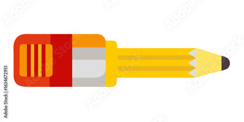 Yellow pencil with red and orange pencil sharpener