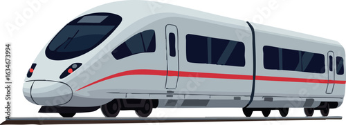 High Speed Modern Passenger Train Vector Illustration in White with Red Stripe 
