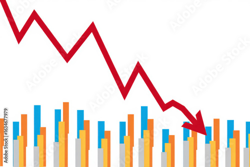 Free Download Economic Downturn Illustration A Declining Red Arrow Over Bar Graph Symbolizing Recession and Negative Market Trends on White Background - GFXLoad