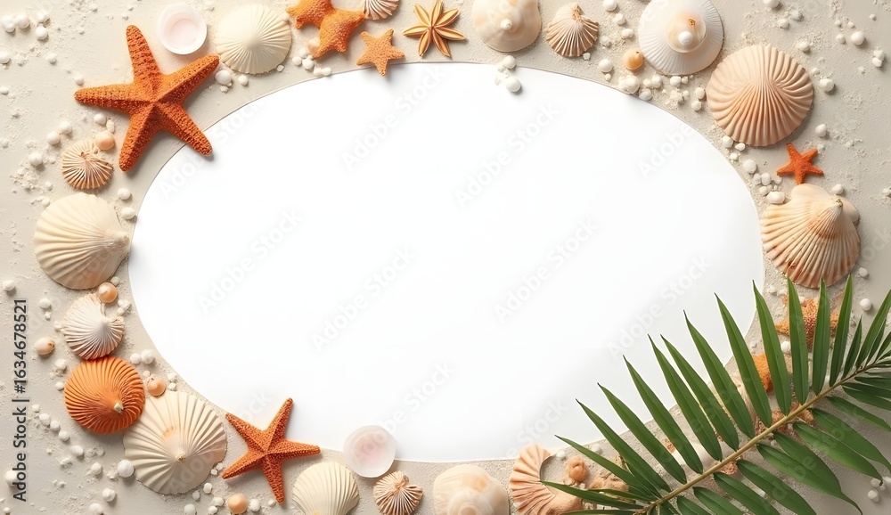 Obraz premium Summer Beach Frame with Starfish and Seashells