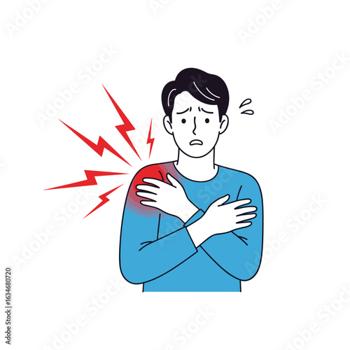 Man clutching his shoulder experiencing sharp pain and discomfort a visual representation of injury