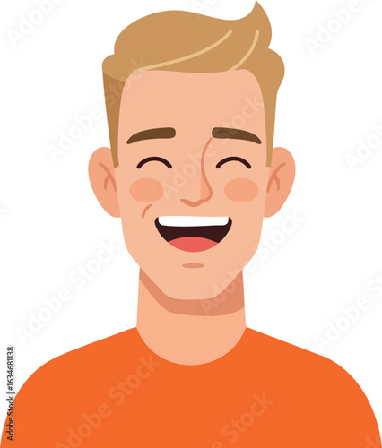 Happy smiling young man with orange shirt cheerful facial expression vector illustration 