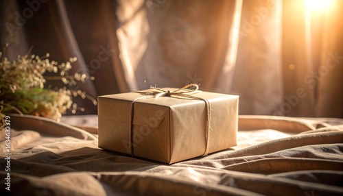 Wrapped Gift on Fabric with Natural Light
