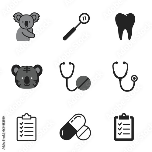 Vet Clinic Icon Set: Animals, Healthcare