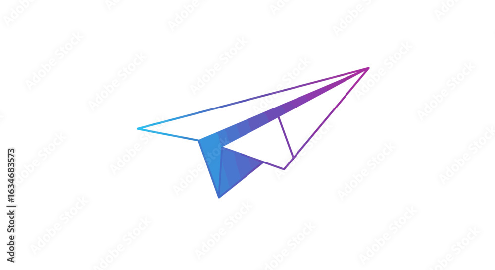 Naklejka premium A paper airplane with a gradient of blue and purple on a white background.