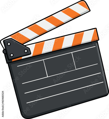 Movie clapperboard with orange and white stripes vector illustration for film production 
