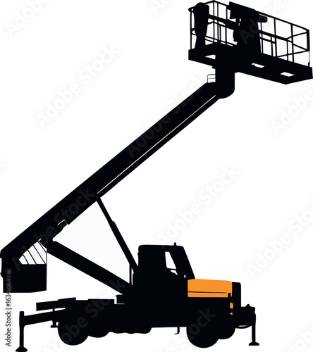 3d silhouette of aerial work platform bucket truck eps with white background