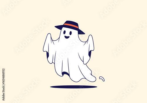 Charming ghost character dancing merrily wearing a stylish hat