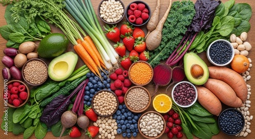 Abundant variety of fresh fruits vegetables and legumes for healthy eating