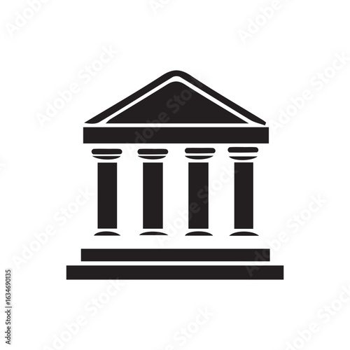 Bank building icon. Black and white vector illustration. Flat style.
