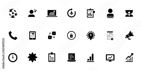 Silhouette Icon Set for business, Manager icon set., Finance Icon set, Business Growth And Development Icons, Diversity Belonging Icons