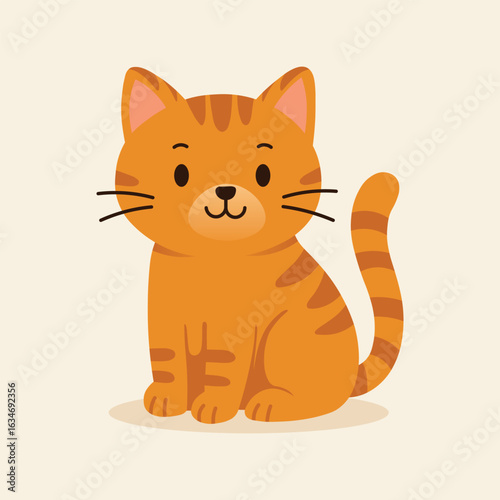 Cute cartoon orange cat illustration in flat style. Ideal for children’s designs, labels, packaging, banners, greeting cards, and art prints. 