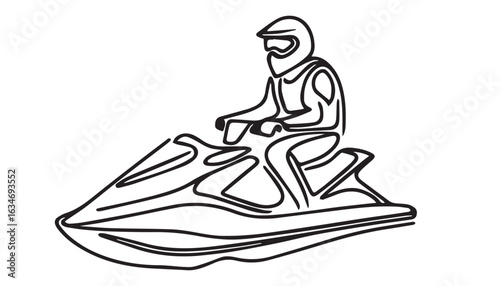 Continuous one single minimal line drawing watercraft