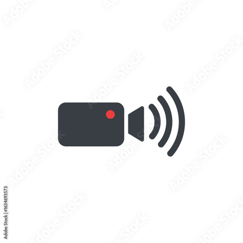 Camera icon with red light and sound waves emanating from the speaker.