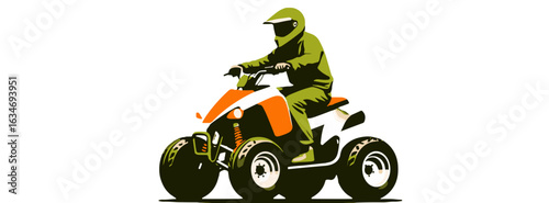 An ATV Rider in Motion on a Four-Wheeled All-Terrain Vehicle – Extreme Off-Road Adventure Sports Concept with Helmeted Driver