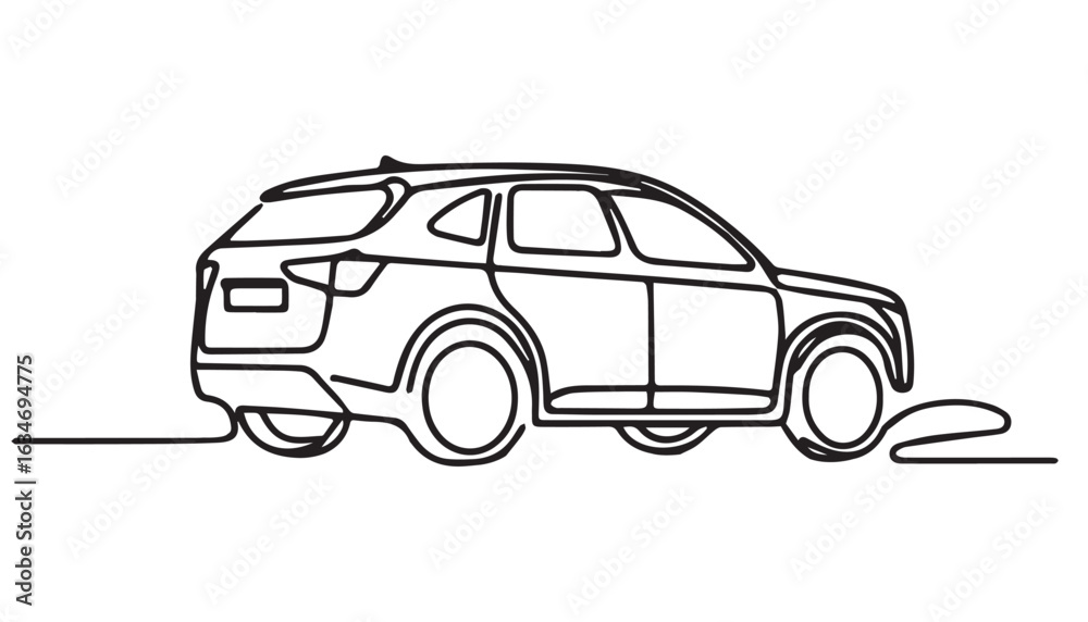 Continuous one single minimal line drawing suv cars