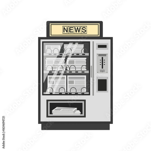 News vending machine with newspapers and a dispensing slot for purchase.