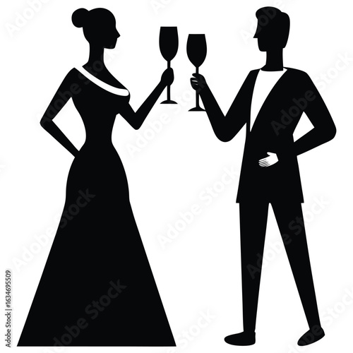 Couple Toasting with Champagne Glasses-- Silhouette vector