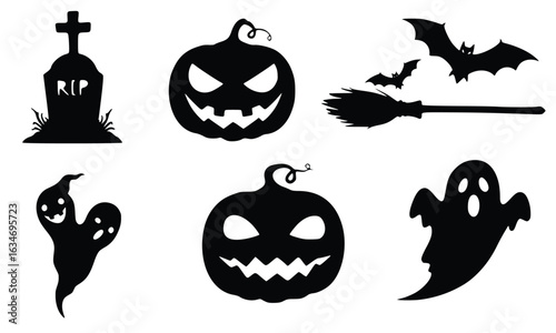 Halloween Silhouettes: An array of eerie silhouettes of classic Halloween symbols. Depicting the spooky, mysterious and celebratory essence of the holiday.
