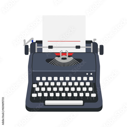 Dark typewriter with white paper inserted ready for typing a document.