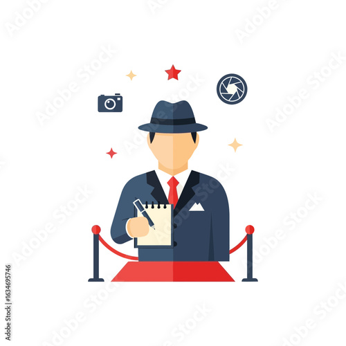 Faceless person in suit and hat signing autograph at red carpet event.