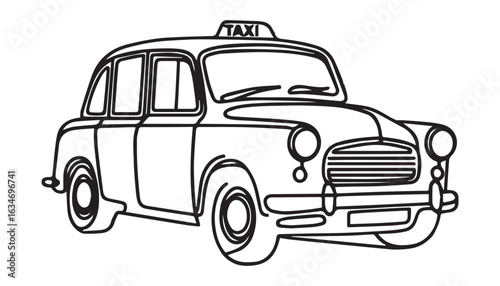 Continuous one single minimal line drawing texi car