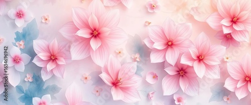 Subtle, flowing watercolor blooms in soft pastel hues create a continuous, elegant pattern,  wallpaper,  summer