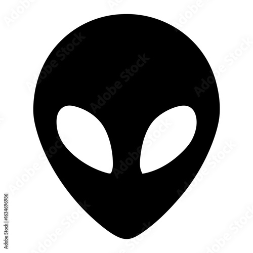 Simple black and white alien head icon for graphic design purposes