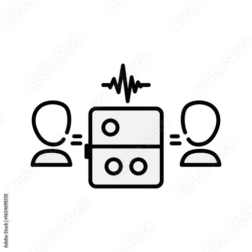 Two faceless figures equal to a server with sound waves above.