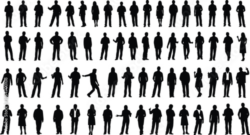 Silhouette of diverse business people standing and interacting in modern poses for marketing, branding, teamwork, communication, social media