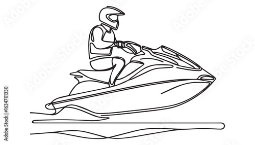 Continuous one single minimal line drawing watercraft